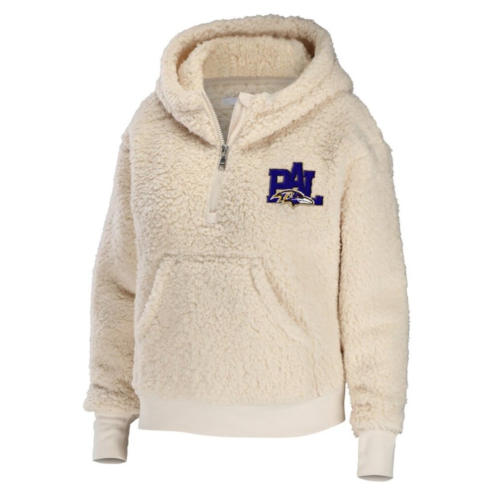 WEAR Women's NFL Baltimore Ravens Cream Sherpa Half-Zip Hoodie Size Medium